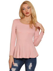 Long Sleeve Scoop Neck Casual Peplum Blouse