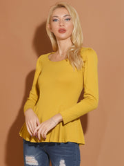 Long Sleeve Scoop Neck Casual Peplum Blouse