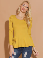 Long Sleeve Scoop Neck Casual Peplum Blouse