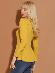 Long Sleeve Scoop Neck Casual Peplum Blouse