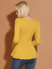 Long Sleeve Scoop Neck Casual Peplum Blouse