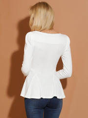 Long Sleeve Scoop Neck Casual Peplum Blouse
