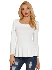 Long Sleeve Scoop Neck Casual Peplum Blouse