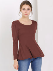 Long Sleeve Scoop Neck Casual Peplum Blouse
