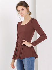 Long Sleeve Scoop Neck Casual Peplum Blouse