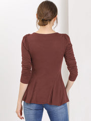 Long Sleeve Scoop Neck Casual Peplum Blouse