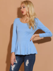 Long Sleeve Scoop Neck Casual Peplum Blouse