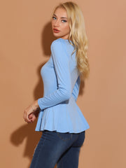 Long Sleeve Scoop Neck Casual Peplum Blouse