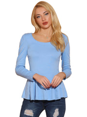 Long Sleeve Scoop Neck Casual Peplum Blouse