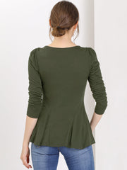 Long Sleeve Scoop Neck Casual Peplum Blouse