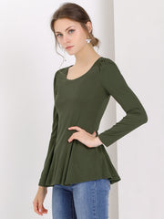 Long Sleeve Scoop Neck Casual Peplum Blouse