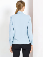 Long Sleeve Chiffon Pleated Tie Neck Office Blouse
