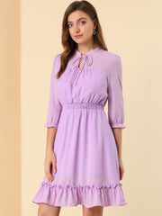 Ruffle Hem 3/4 Sleeve A-Line Smocked Short Chiffon Dress