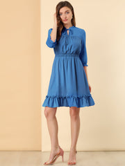 Ruffle Hem 3/4 Sleeve A-Line Smocked Short Chiffon Dress