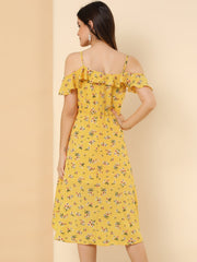 Spaghetti Strap Asymmetrical High Low Floral A-Line Midi Dress