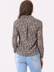 Button Down Floral Long Sleeve Point Collar Blouse