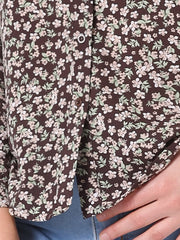 Button Down Floral Long Sleeve Point Collar Blouse