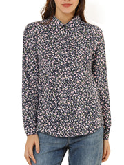 Button Down Floral Long Sleeve Point Collar Blouse
