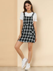 Plaid Tartan Button Decor A-Line Pinafore Overall Dress