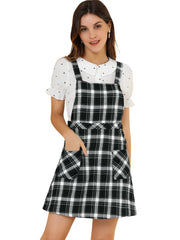Plaid Tartan Button Decor A-Line Pinafore Overall Dress