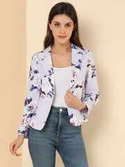 Open Front Floral Work Business Crop Blazer Jacket