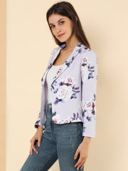 Open Front Floral Work Business Crop Blazer Jacket