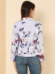 Open Front Floral Work Business Crop Blazer Jacket