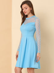 Heart Mesh Sheer Long Sleeve Gothic Cocktail Skater Mini Dress