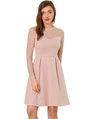Heart Mesh Sheer Long Sleeve Gothic Cocktail Skater Mini Dress