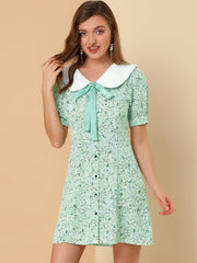Peter Pan Collar Flowy Short Sleeve Ruffle Summer Floral Shirt Dress