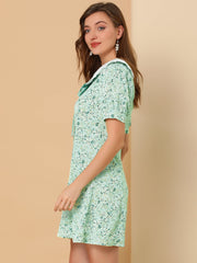 Peter Pan Collar Flowy Short Sleeve Ruffle Summer Floral Shirt Dress