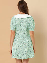 Peter Pan Collar Flowy Short Sleeve Ruffle Summer Floral Shirt Dress