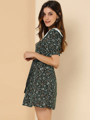 Peter Pan Collar Flowy Short Sleeve Ruffle Summer Floral Shirt Dress