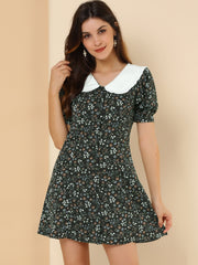 Peter Pan Collar Flowy Short Sleeve Ruffle Summer Floral Shirt Dress