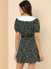 Peter Pan Collar Flowy Short Sleeve Ruffle Summer Floral Shirt Dress