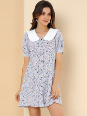 Peter Pan Collar Flowy Short Sleeve Ruffle Summer Floral Shirt Dress