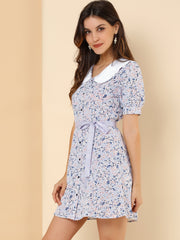 Peter Pan Collar Flowy Short Sleeve Ruffle Summer Floral Shirt Dress