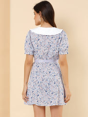Peter Pan Collar Flowy Short Sleeve Ruffle Summer Floral Shirt Dress