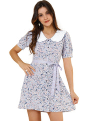 Peter Pan Collar Flowy Short Sleeve Ruffle Summer Floral Shirt Dress