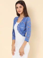Lace 3/4 Sleeves Sheer Floral Cropped Bolero Shrug