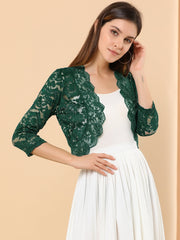 Lace 3/4 Sleeves Sheer Floral Cropped Bolero Shrug