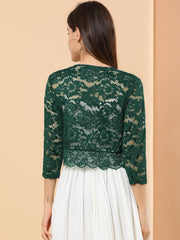 Lace 3/4 Sleeves Sheer Floral Cropped Bolero Shrug