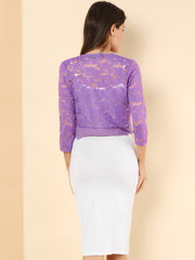 Lace 3/4 Sleeves Sheer Floral Cropped Bolero Shrug