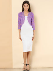 Lace 3/4 Sleeves Sheer Floral Cropped Bolero Shrug