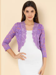 Lace 3/4 Sleeves Sheer Floral Cropped Bolero Shrug