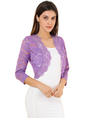 Lace 3/4 Sleeves Sheer Floral Cropped Bolero Shrug