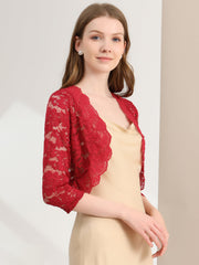 Lace 3/4 Sleeves Sheer Floral Cropped Bolero Shrug
