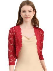 Lace 3/4 Sleeves Sheer Floral Cropped Bolero Shrug
