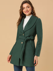 Shawl Collar Single Breasted Winter Long Belted Coat