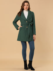 Shawl Collar Single Breasted Winter Long Belted Coat
